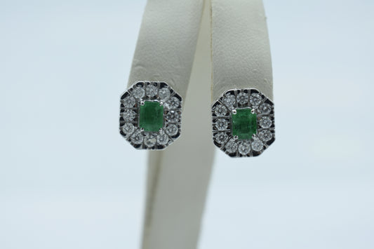 Orecchini quadrati con smerali e diamanti
